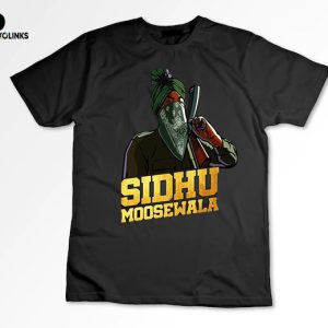 Sidhu Moosewala Tshirt – White and Black Cotton tshirt Half Sleeve