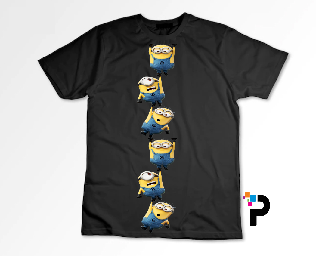 Minions Tshirt Print - White and Black Cotton tshirt Half Sleeve
